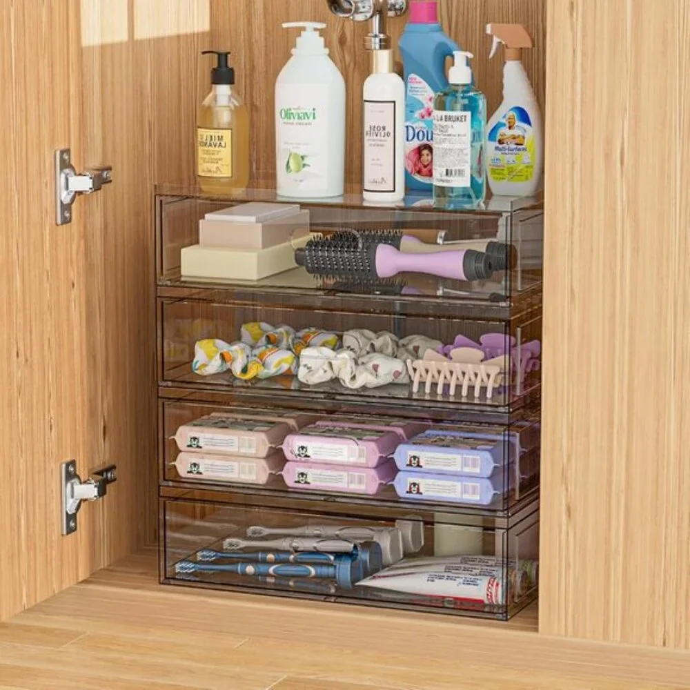 New Clear Stackable Makeup Organizer, 12InW Acrylic Drawer for Vanity & Skincare
